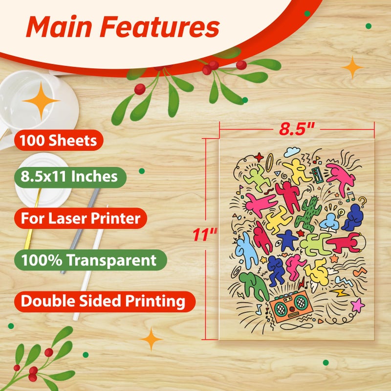 Uinkit Laser Transparency Film 8.5x11 Transparent Paper for Overhead Projector and Laser Jet Printer Copier, 100 Sheets - Image 2
